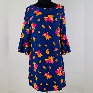 Julie Brown Womens Small S Blue Dress Pink Yellow Orange Abstract Print Dress